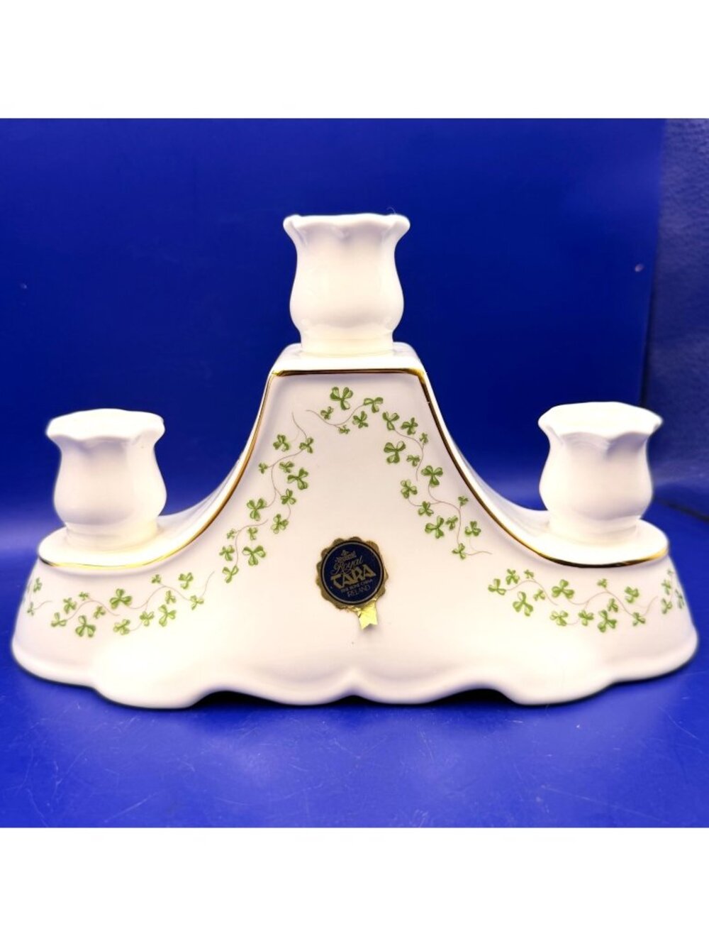 Royal Tara Ireland Shamrock Trellis 3 Light Bone China Taper Candle Holder Irish